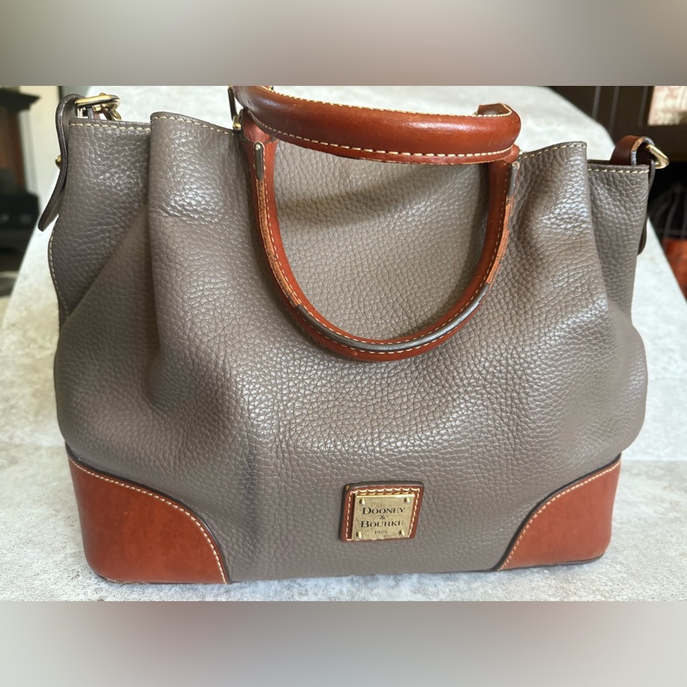 Dooney satchel in elephant and tan leather edges